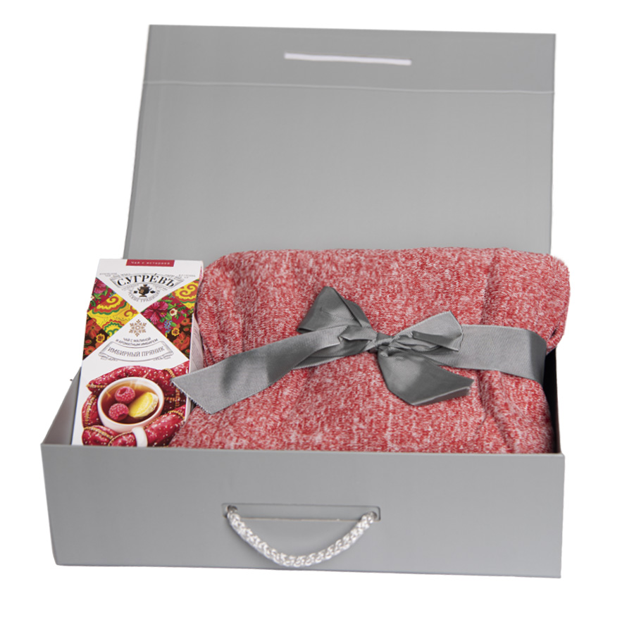 Набор подарочный COZY: плед, чай со специями, коробка, красный