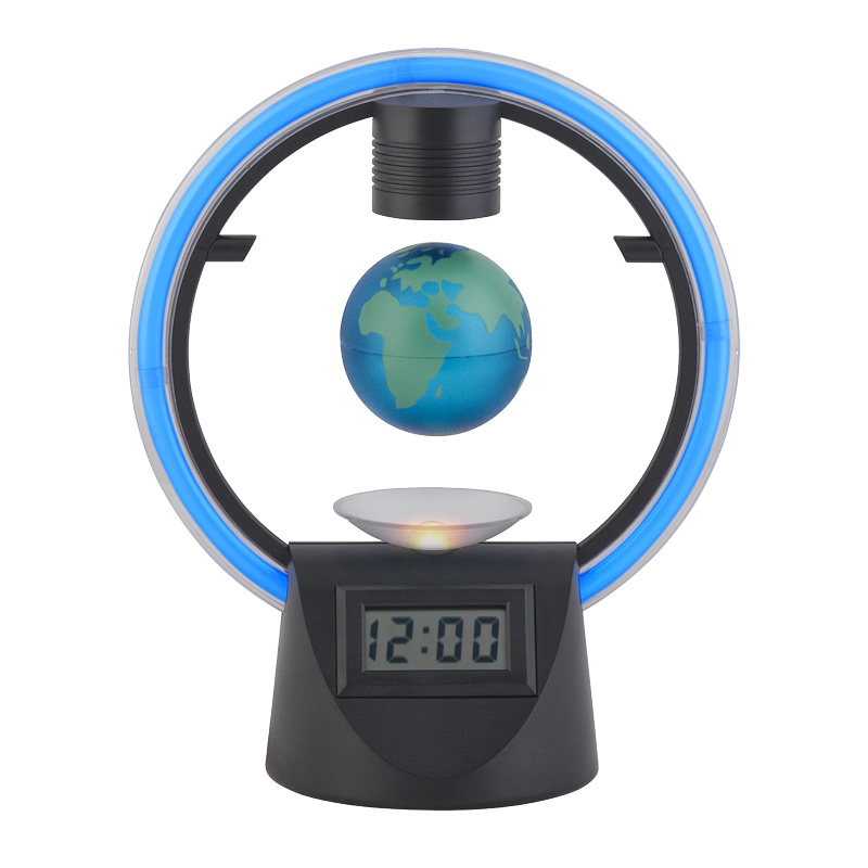 Настольные часы с неоновой подсветкой и левитирующим глобусом d 6 см, цвет черный