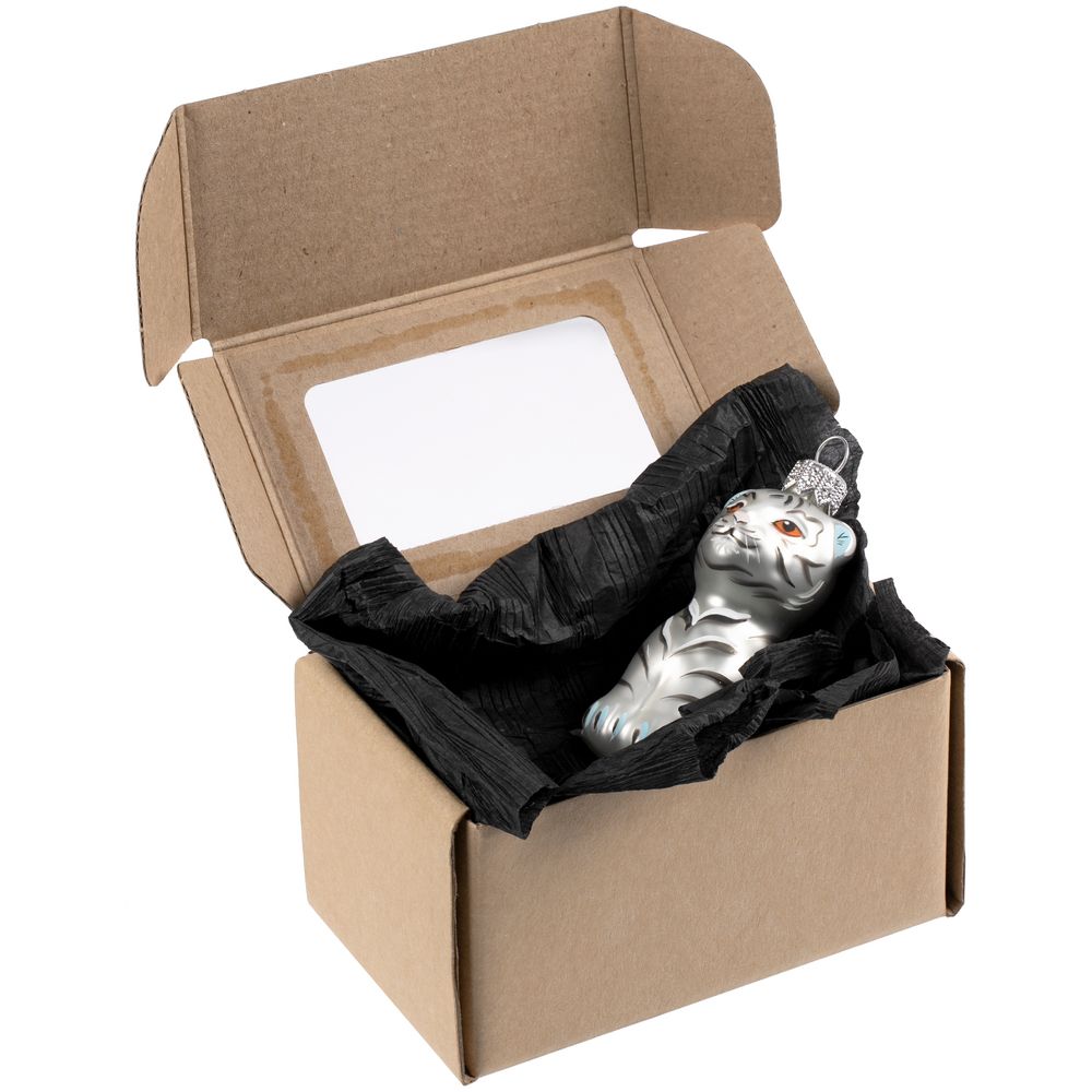 Елочная игрушка «Бенгальский тигр» в коробке, белая с росписью
