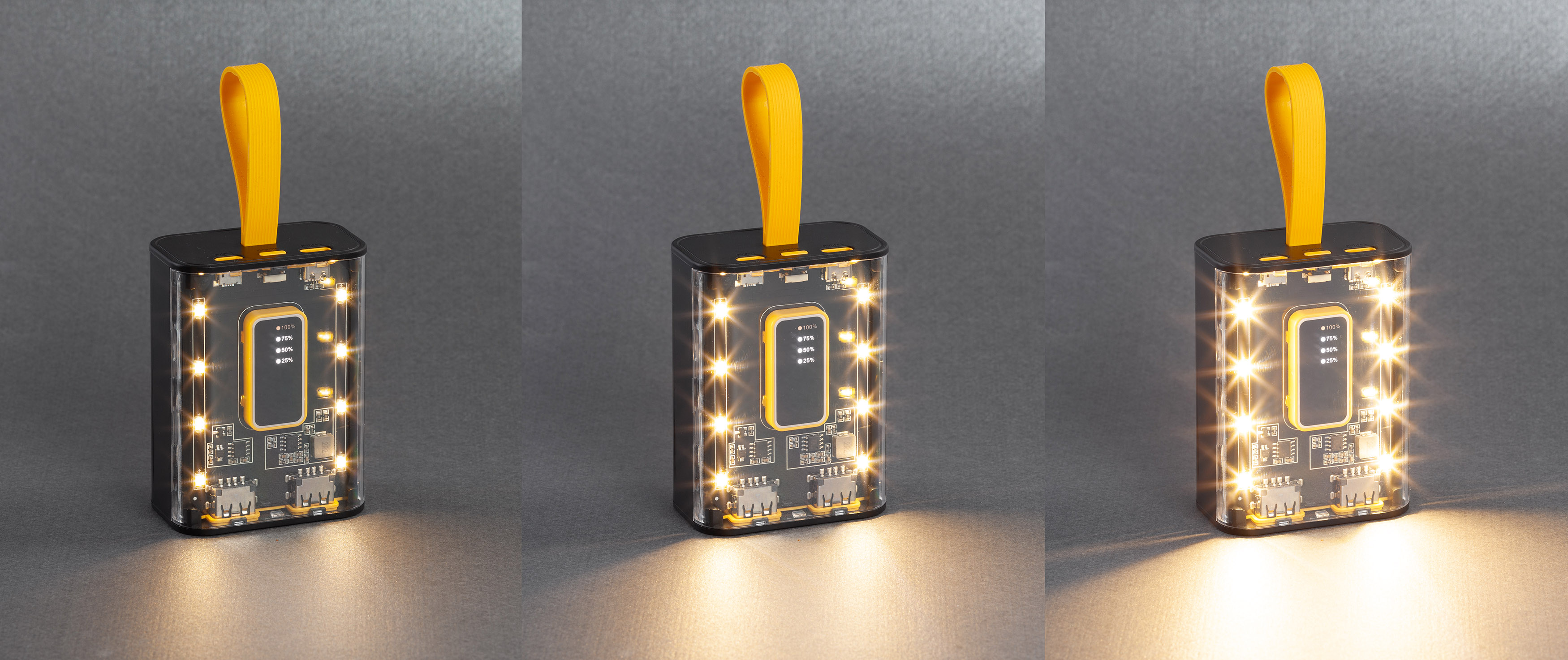 Зарядное устройство "Shine" 9000 mAh с LED-подсветкой, встроенными кабелями Type-C/Lightning/USB