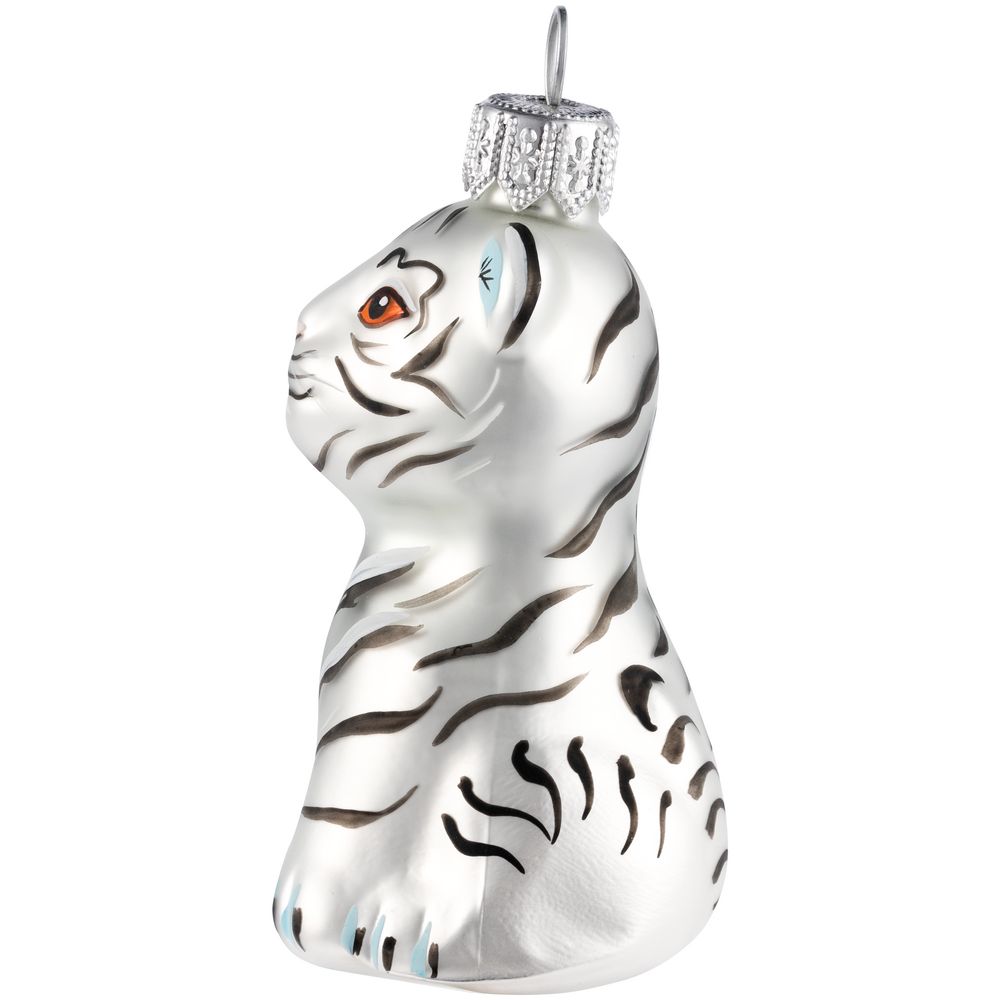 Елочная игрушка «Бенгальский тигр» в коробке, белая с росписью