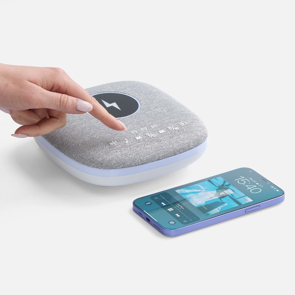 Bluetooth колонка с беспроводной зарядкой и подсветкой Terrafonic, серая