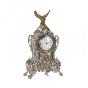 Часы каминные с орлом, посеребрение, h 40 см
