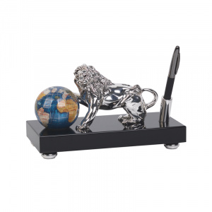 Подставка настольная "Лев с глобусом", с ручкой, правый, посеребрение, h 10 см