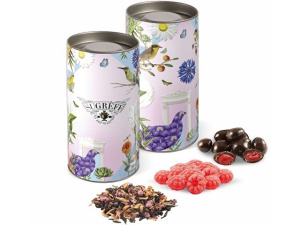 Подарочный набор с чаем, леденцами и вишней в шоколаде в тубусе Подарочный набор с чаем, леденцами и вишней в шоколаде в тубусе