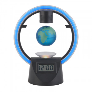 Настольные часы с неоновой подсветкой и левитирующим глобусом d 6 см, цвет черный