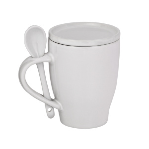 Кружка керамическая с ложкой и крышкой-костером