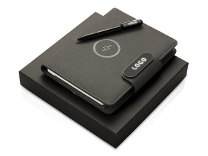 Подарочный набор «Twilight»: органайзер А5 с беспроводной зарядкой и металлическая шариковая ручка со светящимся логотипом Подарочный набор «Twilight»: органайзер А5 с беспроводной зарядкой и металлическая шариковая ручка со светящимся логотипом